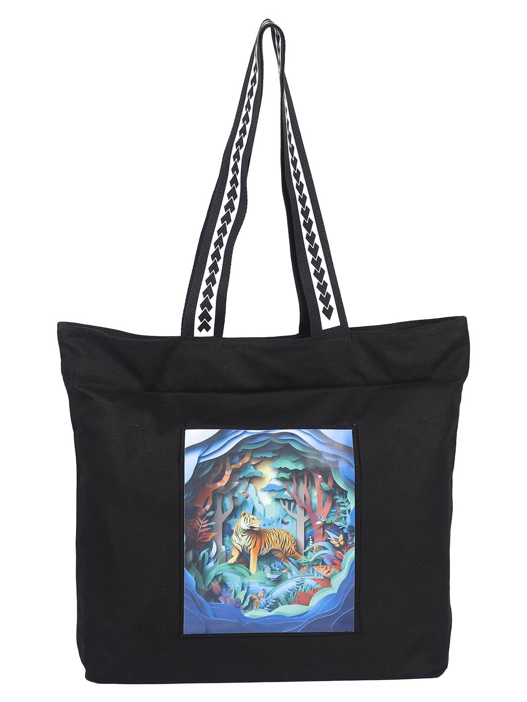 WOTM On The Move Tote | Premium Printed Cotton Canvas Tote Bag with Zipper & Inside Pocket, Stylish Everyday Travel Bag for Work, College, Office, Travel, Shopping (Save the Tiger)