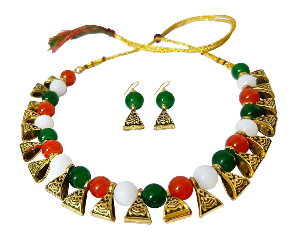JFL - Jewellery for Less Tri Color Necklace set with Bracelet Handmade Independence Day/Republic Day in Orange, White & Green Women & Girls