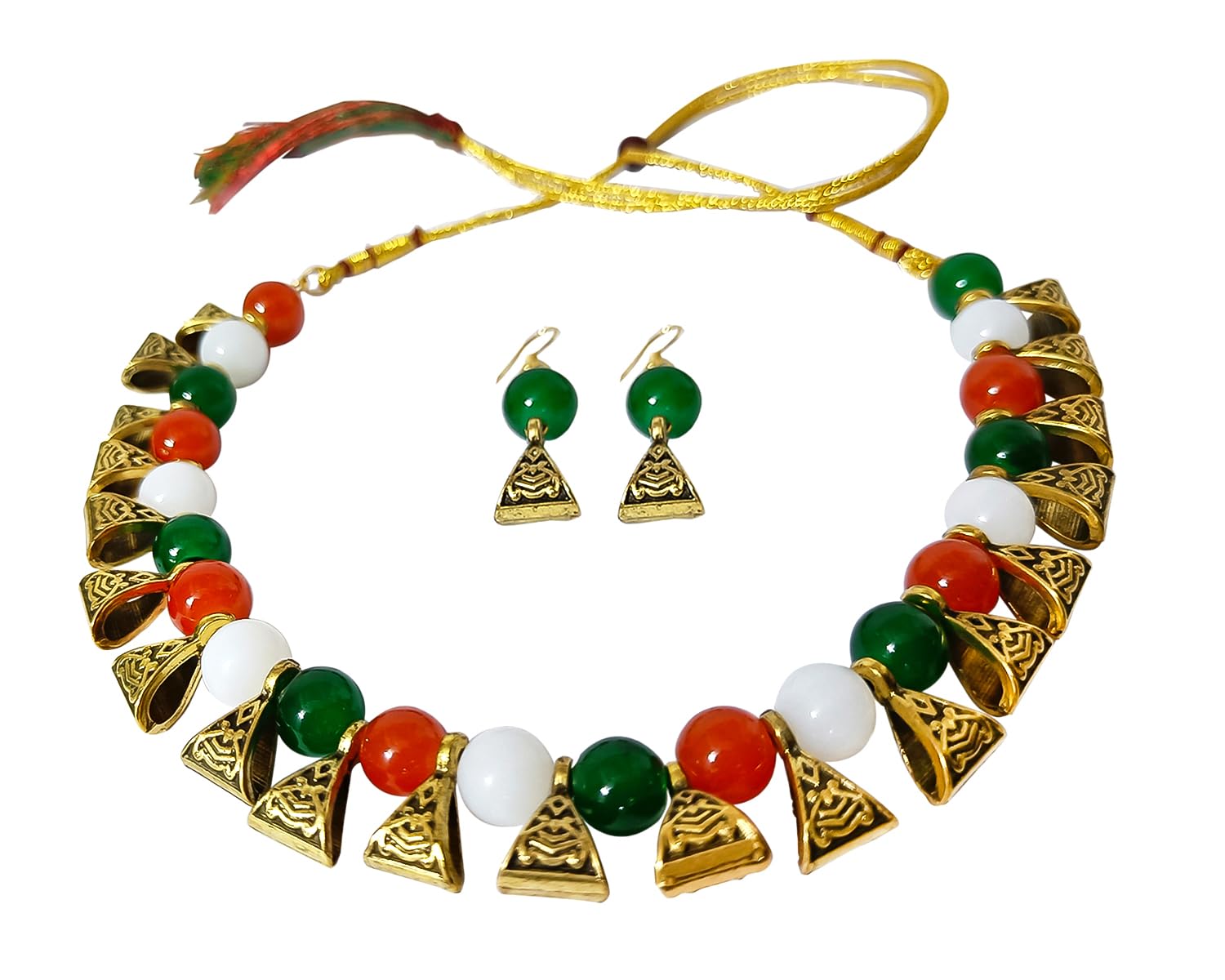 JFL - Jewellery for Less Tri Color Necklace set with Bracelet Handmade Independence Day/Republic Day in Orange, White & Green Women & Girls