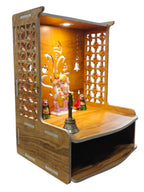 PIXELCRAFTS Wooden Temple Puja Mandir Art and Crafts Temple for Home, Shop, Office with LED SPOT Light (Size – H 15.5X L 11.5 x W 11 inch) (COACHWOODGANPATI)