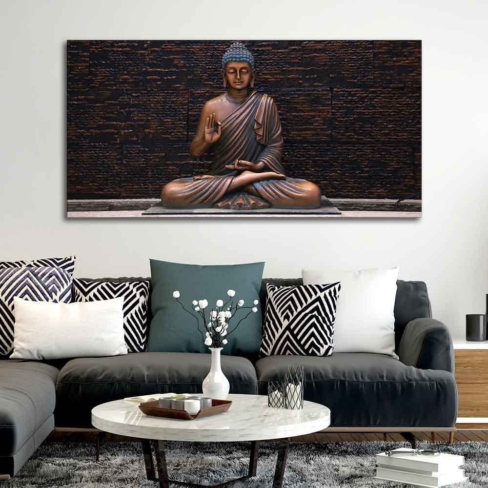 VIBECRAFTS Canvas Paintings for Living Room Drawing Room Buddha Meditating Statue Canvas Wall Painting Fitted With Wooden Frame For Home | Office | Living Room | Gifts (PTVCH_2568NNN)