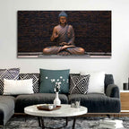 VIBECRAFTS Canvas Paintings for Living Room Drawing Room Buddha Meditating Statue Canvas Wall Painting Fitted With Wooden Frame For Home | Office | Living Room | Gifts (PTVCH_2568NNN)