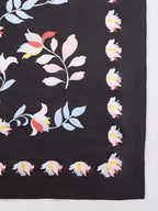 Ravaiyaa - Attitude is everything Women Silk Digital Print Large Square Scarf Breathable Lightweight Neckerchief Printed Headscarf 40 x 40 Inch (Black Floral)