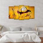 VIBECRAFTS 5 Pieces Flamingos Flying In sunset Canvas Wall Painting For Home|Office|Living Room|Gift (PTVC5Pcs2_6509)