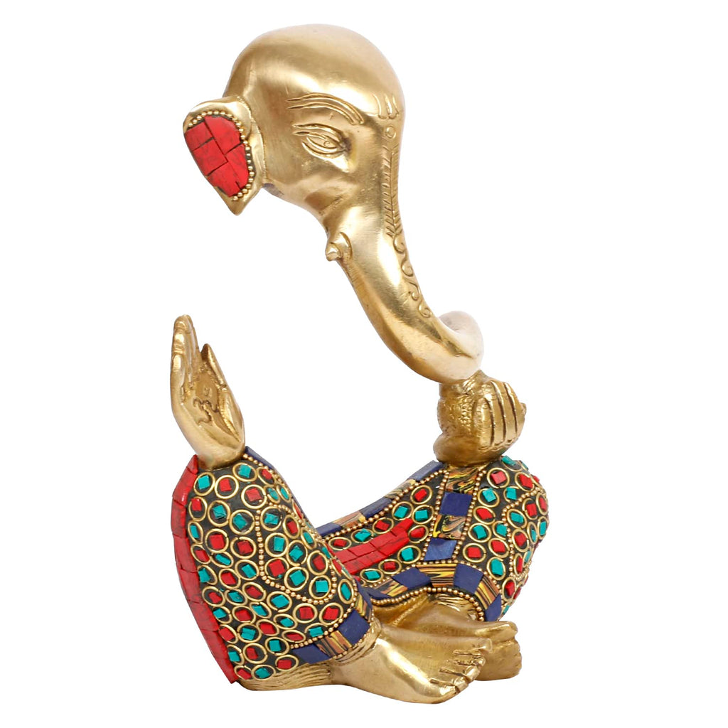 Svarup Brass Trunk Ganesha Idol Modern Art Ganesh Ganpati Murti Religious Statue for Good Luck & Success Gift Height 8 Inch.