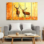 VIBECRAFTS Beautiful Forest Deer Canvas Wall Painting of Five Pieces For Home|Office|Living Room|Gift (PTVC5Pcs4_8592)