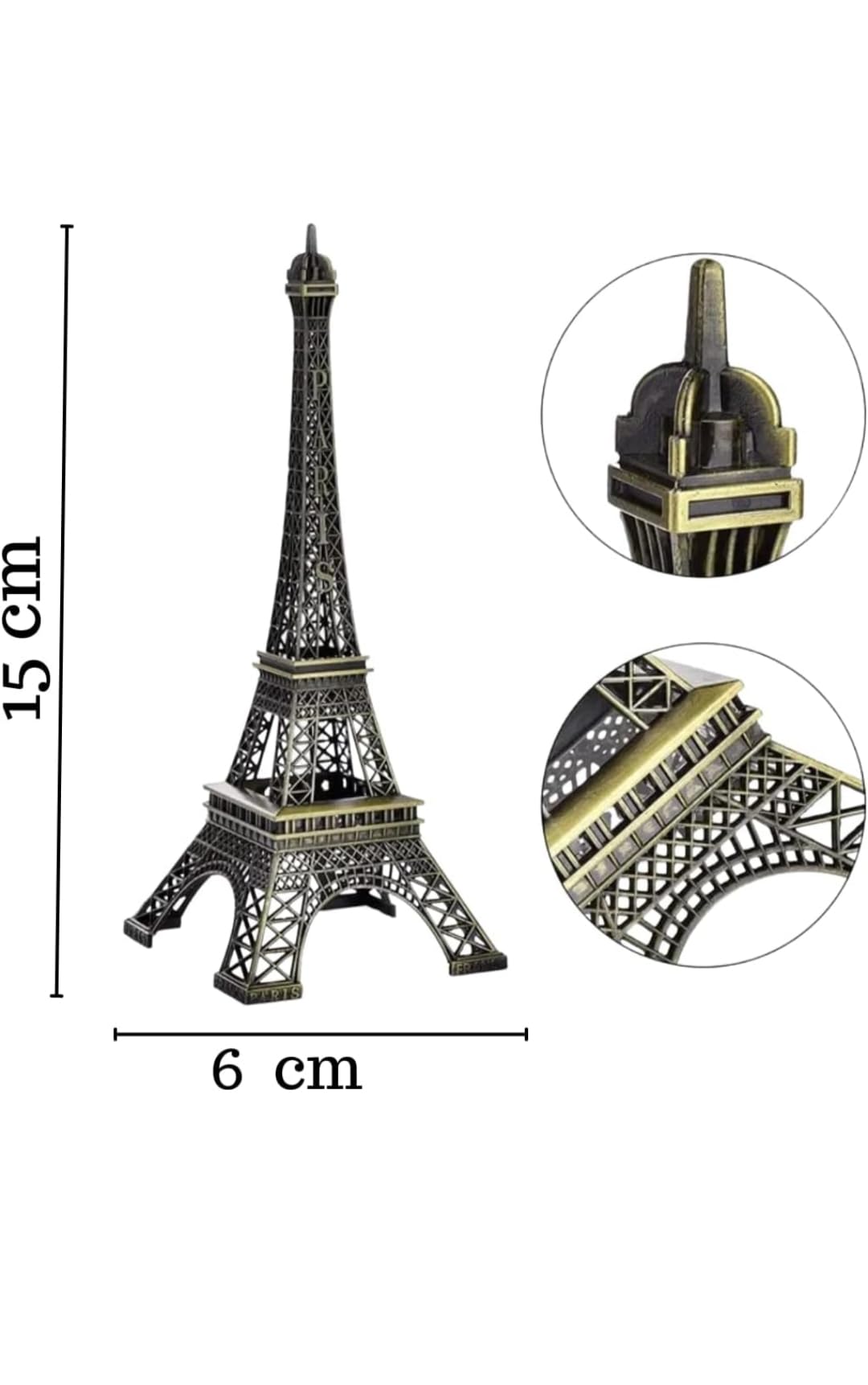 Paris Eiffel Tower Metal Decorative Miniature Replica Small Building Metal Eiffel Tower Antique Vintage Statue for Desktop Souvenir, Office Desk, Decorative Showpeice for Homedecor, Desk Decor (15 cm)