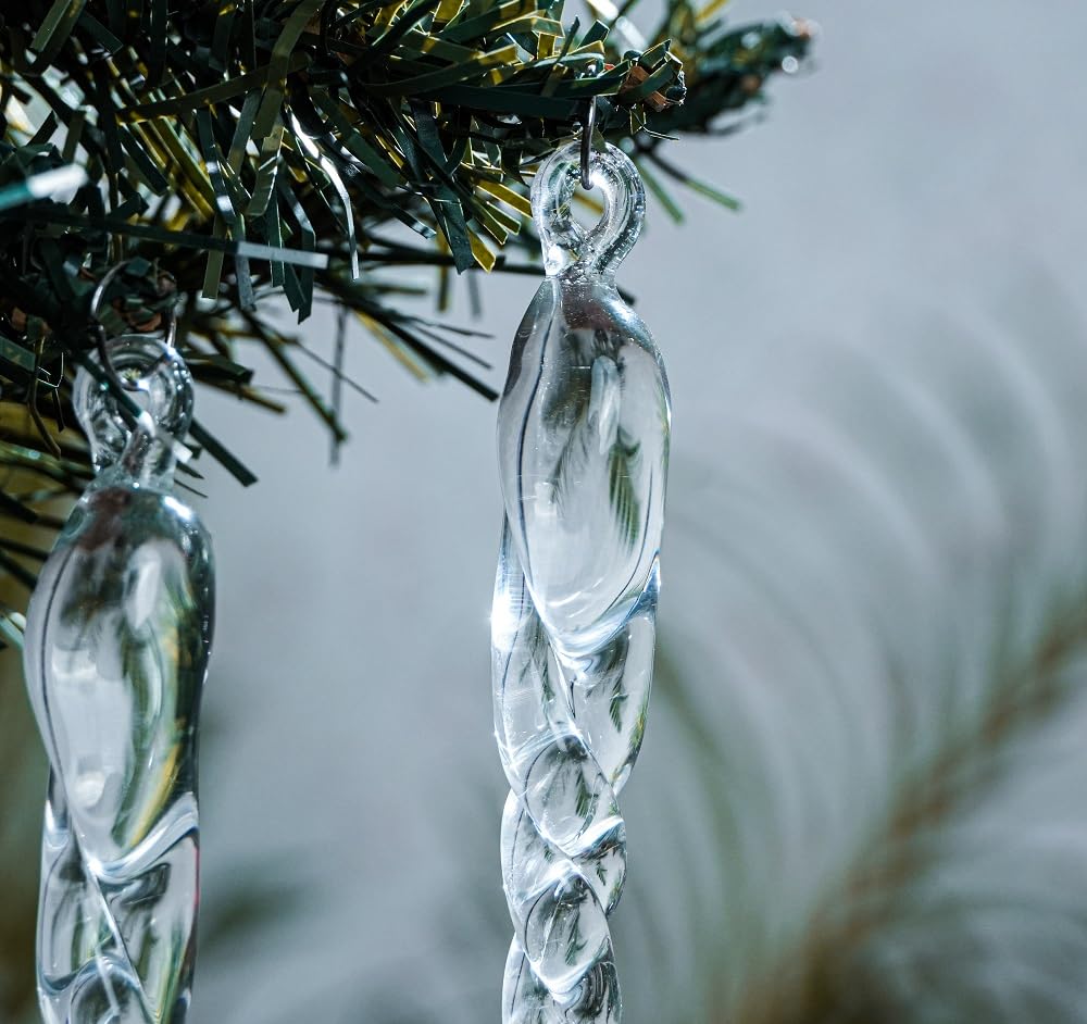 IndianShelf 20 Clear Glass Christmas Ornaments for Tree- Teardrop Icicle Ornaments- Chandelier Crystals Replacement Drops- Christmas Decorations- Raindrop Decorative Hanging Ornaments Centerpieces