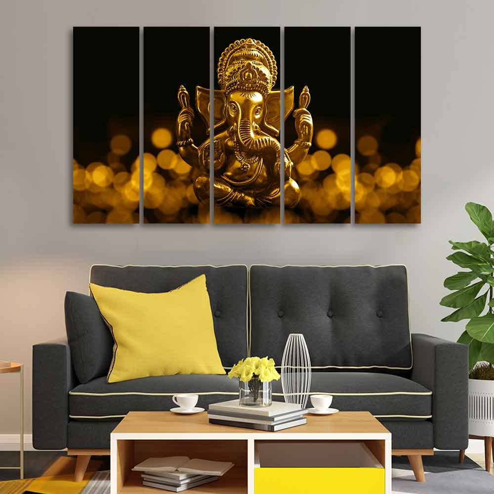 VIBECRAFTS Ganesha Canvas Wall Painting of Five Pieces For Home|Office|Living Room|Gift (PTVC5Pcs4_8636)
