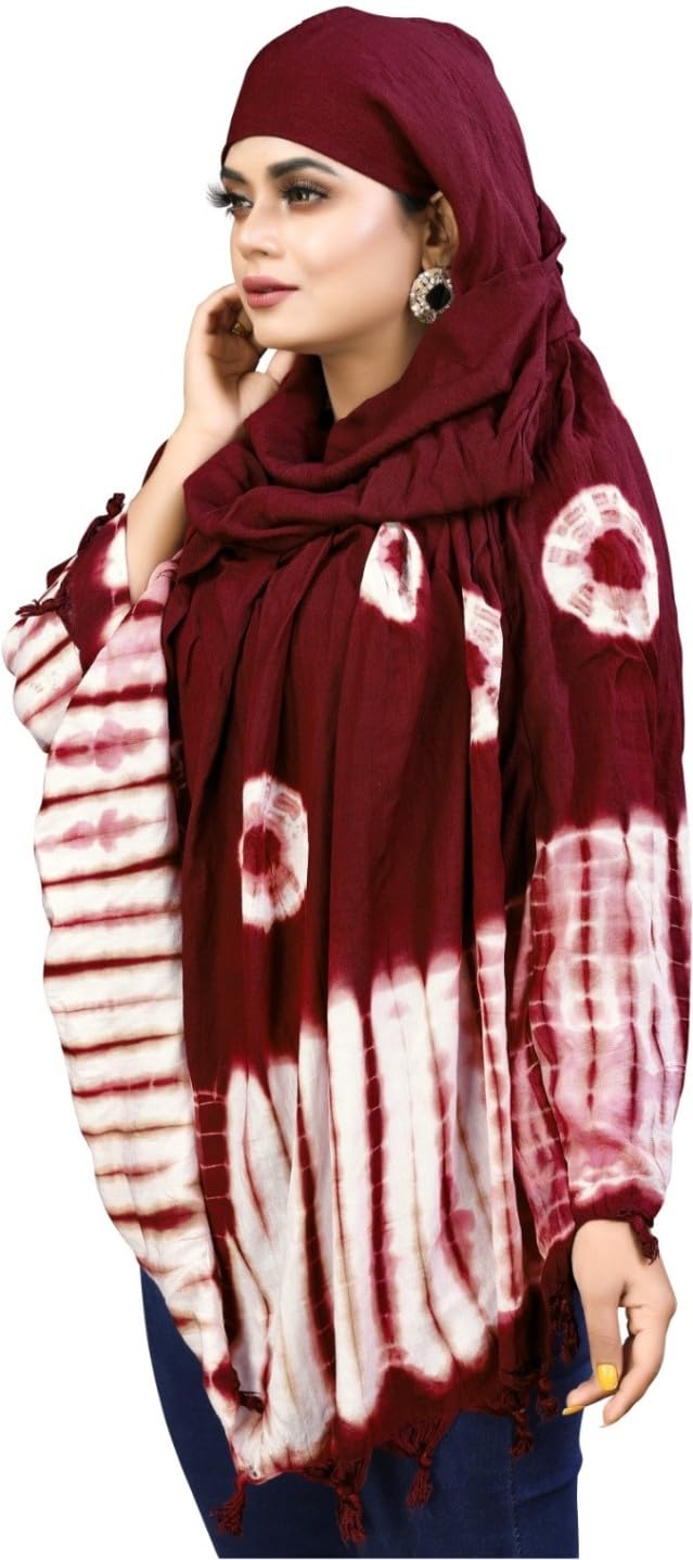 HETVIN Female Cotton Long Scarf Cum Mask Scarves Usable for Vehicle Driver | White Printed Design Fabric | Universal Size | Soft & Breathable Sun Protection | For Girl & Women (Jiya - Maroon)