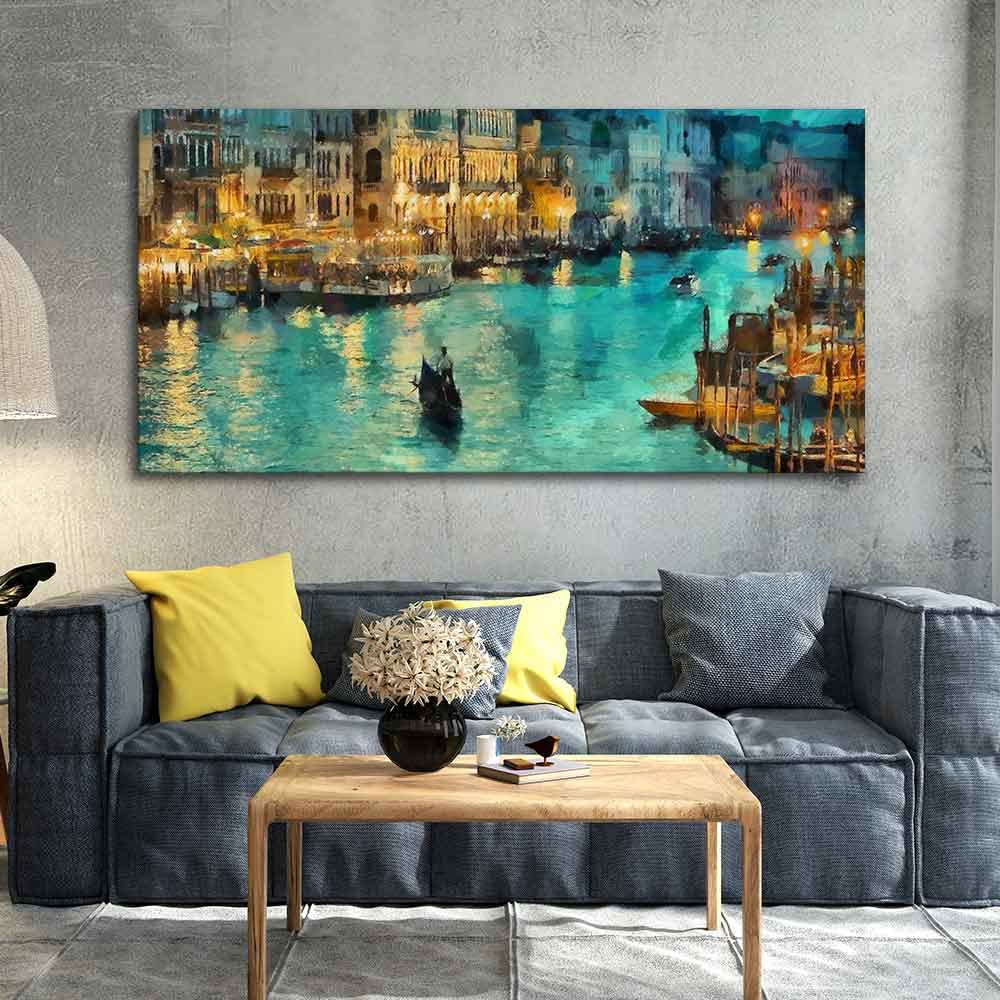 VIBECRAFTS Homcraft Beautiful Venice City Living Room Drawing Room Venice City At Night Canvas Wall Painting Fitted With Wooden Frame For Home | Office | Living Room | Gifts (PTVCH_2531)