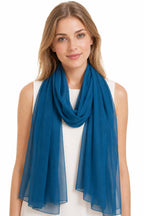 YOUR SMILE for Women Lightweight Breathable Solid Color Soft Chiffon Long Fashion Scarves Sunscreen Shawls (Cyan)
