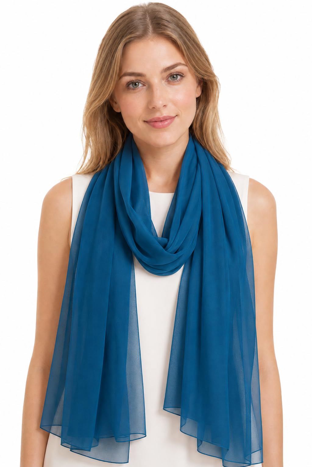 YOUR SMILE for Women Lightweight Breathable Solid Color Soft Chiffon Long Fashion Scarves Sunscreen Shawls (Cyan)