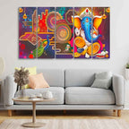 VIBECRAFTS Ganesha Canvas Wall Painting of Five Pieces For Home|Office|Living Room|Gift (PTVC5Pcs4_8674)