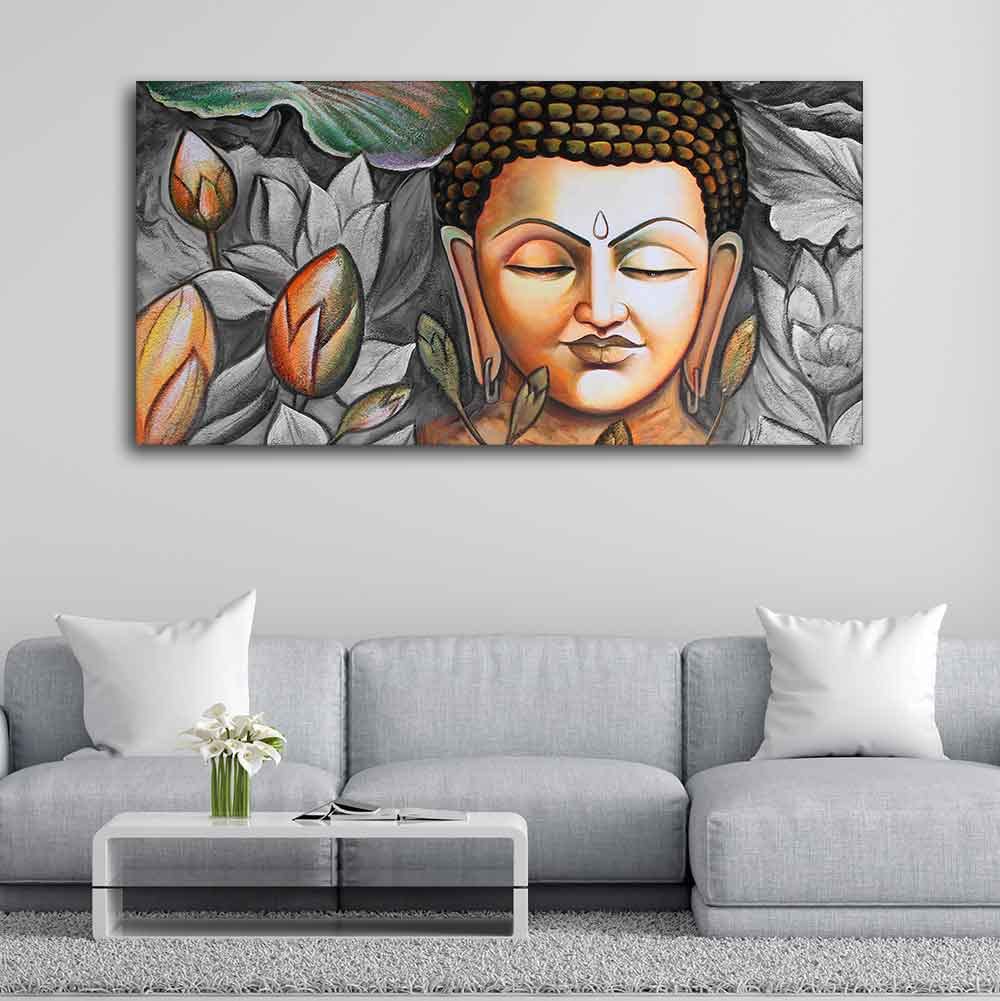VIBECRAFTS Canvas Paintings for Living Room Drawing Room Buddha Meditating Large Canvas Wall Painting Fitted With Wooden Frame for Home | Office | Gift (PTVCH_2425)
