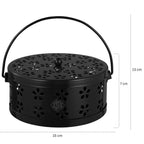 DSH Metal Mosquito Coil Holder with Lid & Handle Ash Catcher Stand for Mosquito Coil Indoor Outdoor Safe Use (Black)