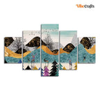 VIBECRAFTS Modern Art Forest Premium Wall Painting Five Pieces Set For Home|Office|Living Room|Gift (PTVC5Pcs1_5531)