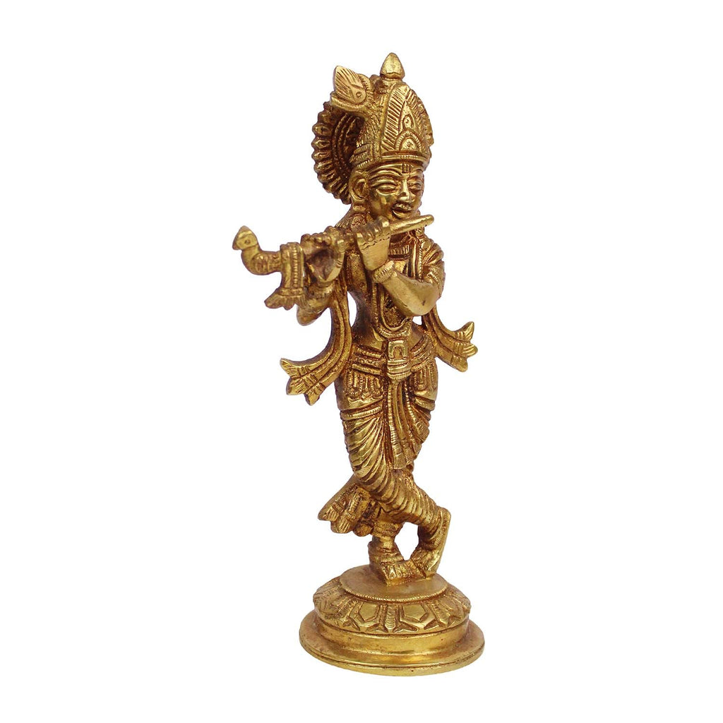 SVARUP Brass Krishna Bhagwan Idol Statue God Love Murti for Home Decor Living Room Pooja Temple Sculpture Gift Height 7.5 Inch