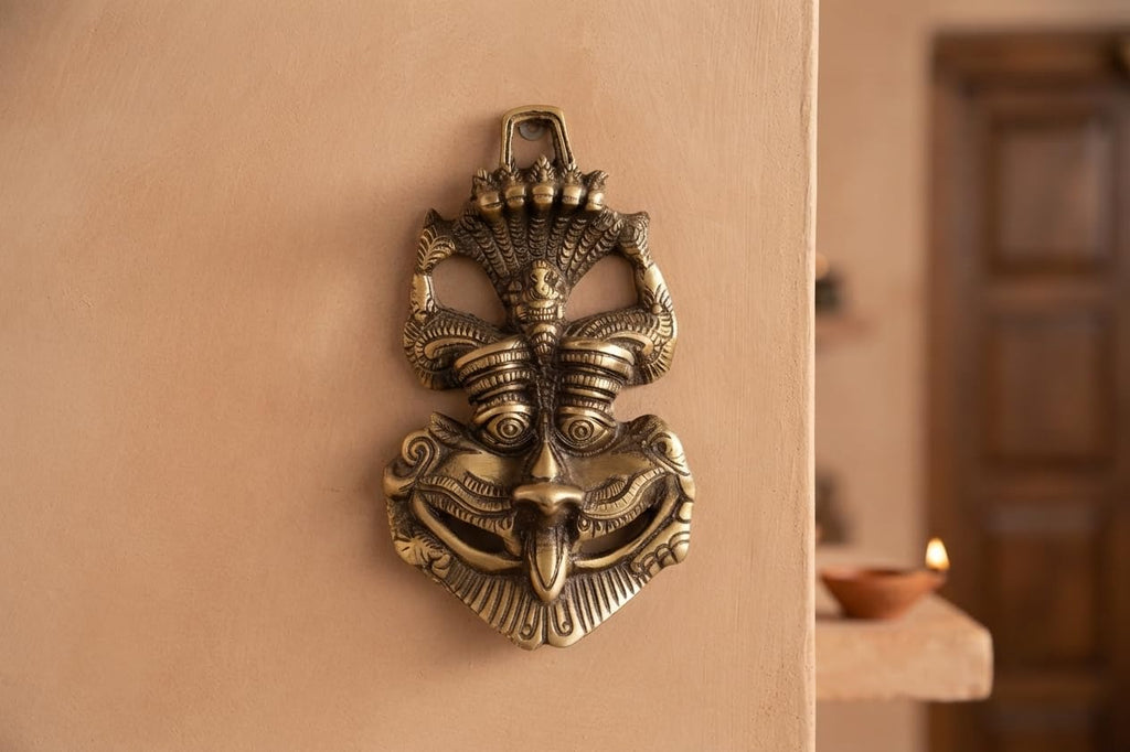 KridayKraft Metal Nazar Battu with Naag Ganesha for Evil Eye Protection and Nazar Suraksha (Bad Eye), Suraksha Kawach Mask (Grey,11 x 11.4 cm)