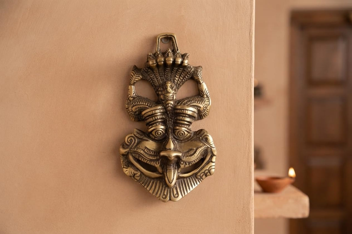 KridayKraft Metal Nazar Battu with Naag Ganesha for Evil Eye Protection and Nazar Suraksha (Bad Eye), Suraksha Kawach Mask (Grey,11 x 11.4 cm)