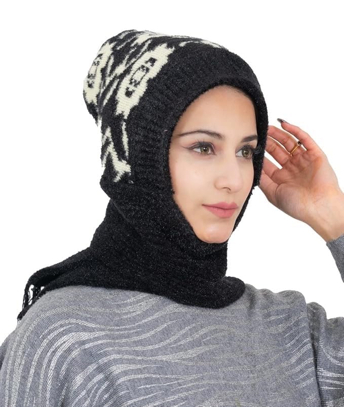 KmCho Black Woolen Muffler for Women - Soft Warm Winter Scarf - Stylish & Cozy - (Pack of 1)