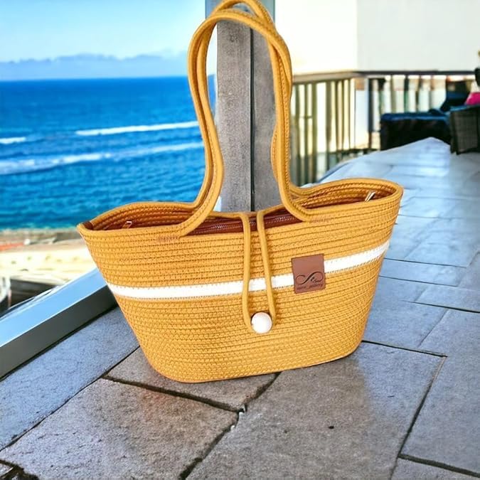 BEAUTIFUL HOMMIES Attractive Hand Bag |large Tote Bag |Summer Bag | Bucket Bag | Basket Bag | Bamboo Tote | Beach Bags for Women|Boho Bag|Handbag |Jute Bag |Handmade Bag (YELLOW STYLISH)