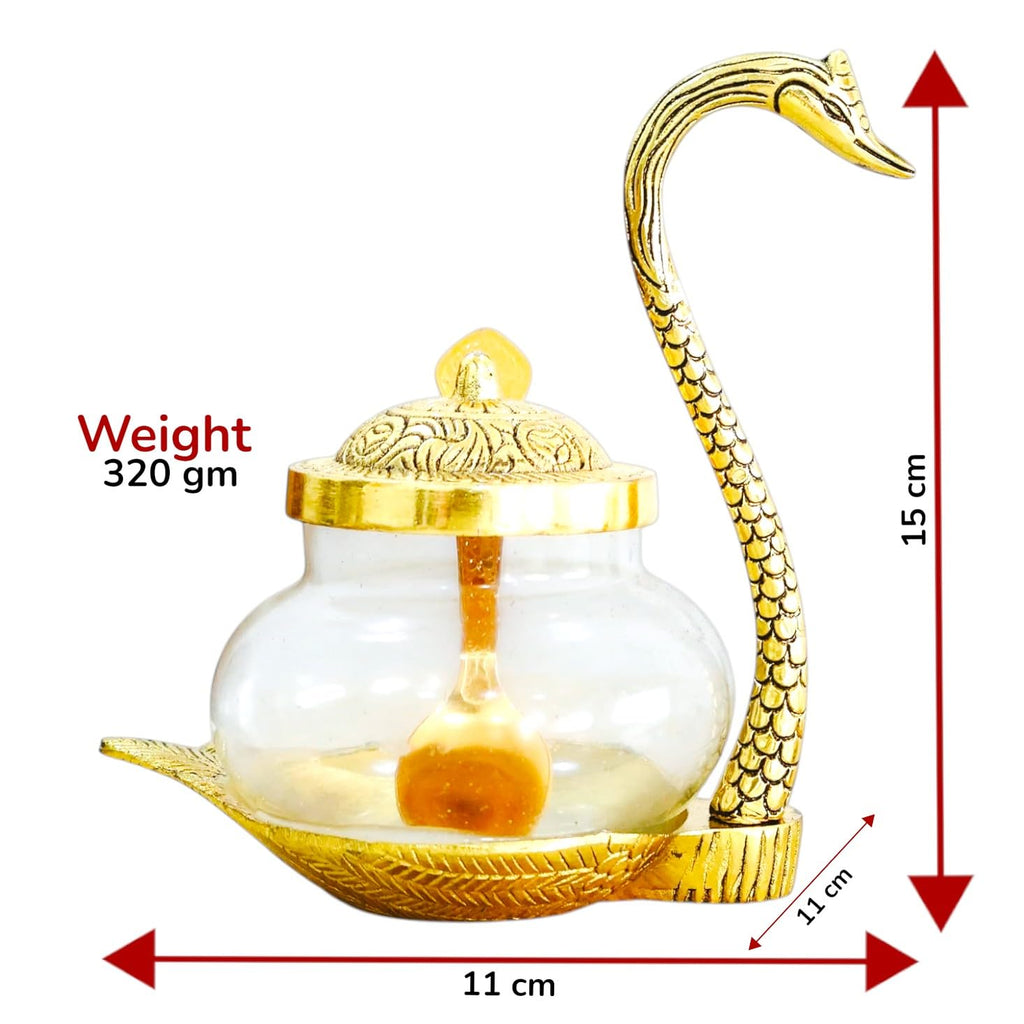KridayKraft Aluminium swan Duck with Transparent Glass Bowl Set with Spoon and lid (11 x 15 x 11 cm, Gold)