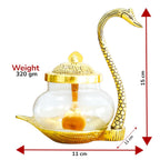 KridayKraft Aluminium swan Duck with Transparent Glass Bowl Set with Spoon and lid (11 x 15 x 11 cm, Gold)