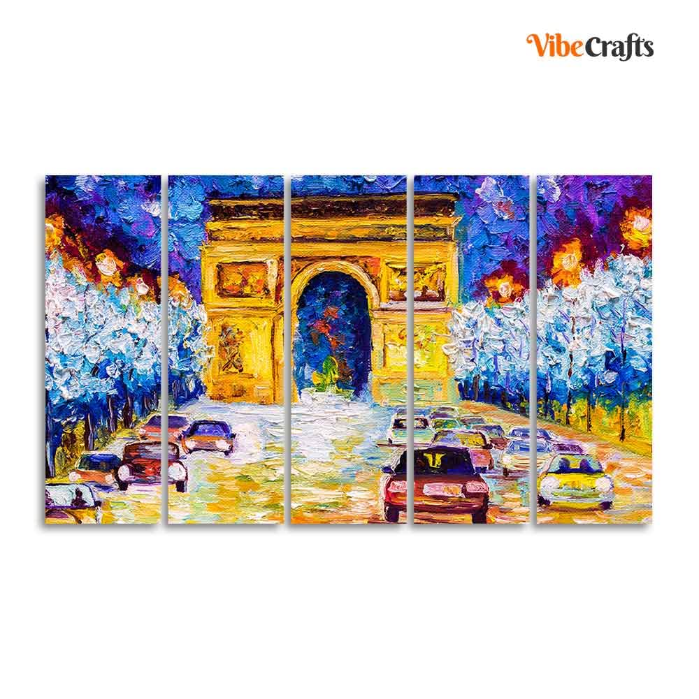 VIBECRAFTS Arc De Triomphe 5 Pieces Canvas Wall Painting For Home | Office | Living Room | Gift (PTVC5Pcs4_8535)