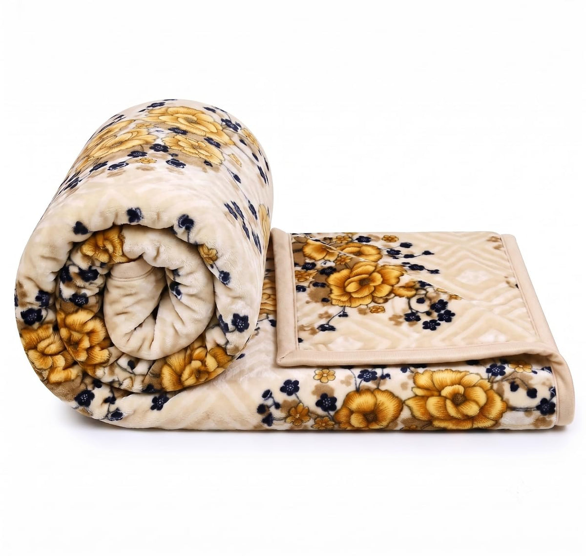 BSB HOME Premium Super Soft Cloudy Printed Double Bed Mink Blanket for Mild Winter/Heavy Winter, Ultrasoft & Cozy Single Ply Blanket | | 220 x 228 Cm (Olive Green Yellow & Orange, Weight-1500 Grams) Kafalo