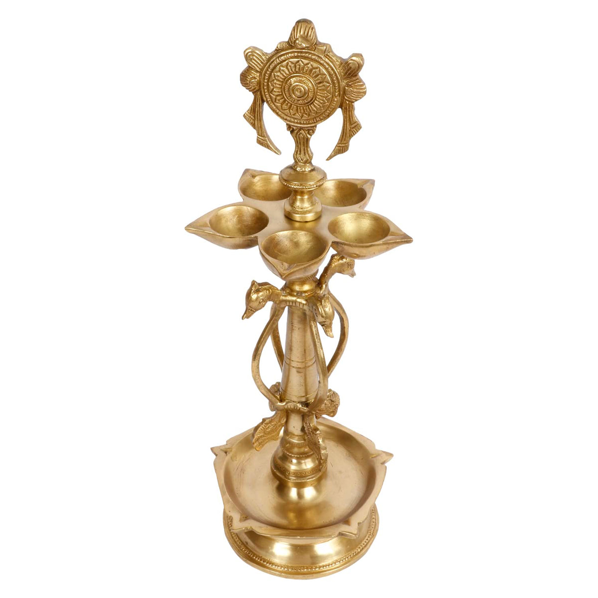ARTVARKO Big Brass Chakra Villaku Vishnu Chakra Deepam, Diya, Deepa, Traditional Oil Lamp for Pooja, Aarti, Home and Decor 14 Inches