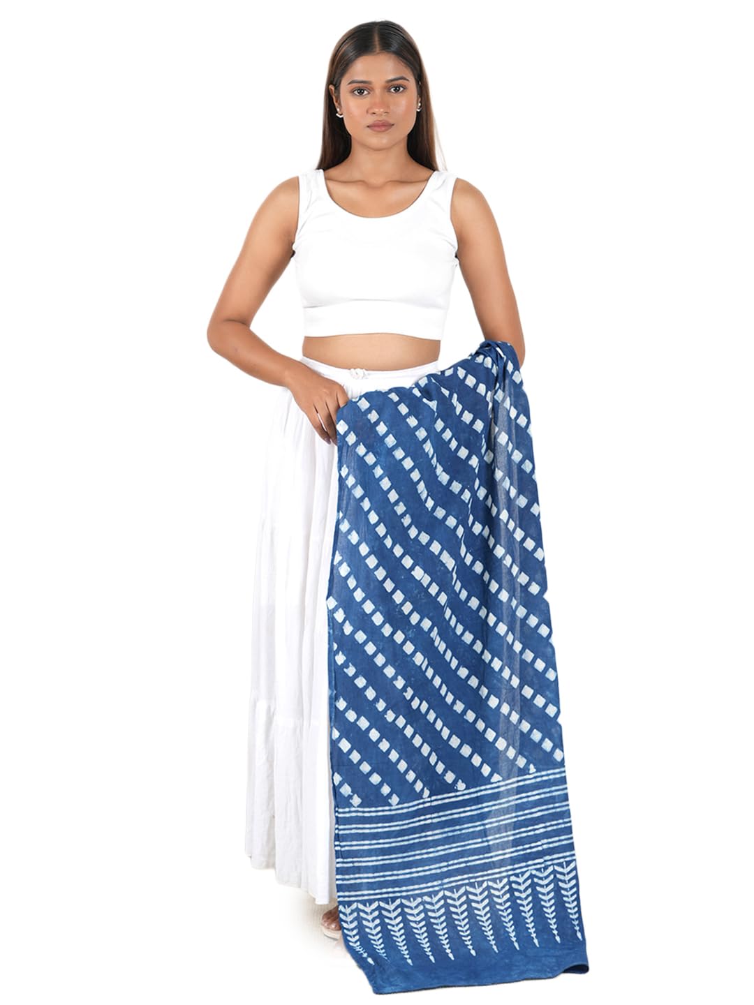 Gutthi Women's Cotton Stoles | Scarf Lightweight & Comfortable for All Seasons, Size (100X180 CM) (Blue)