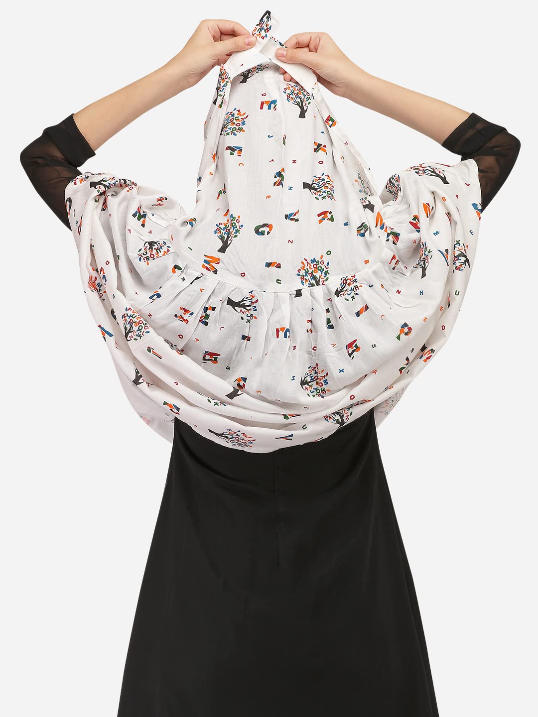 7 season's Cotton Long Scarf Cum Mask Universal Size Usable for vehicle Driver for sunlight UV protection White Printed Design For Girl & Women (ABCD - L)