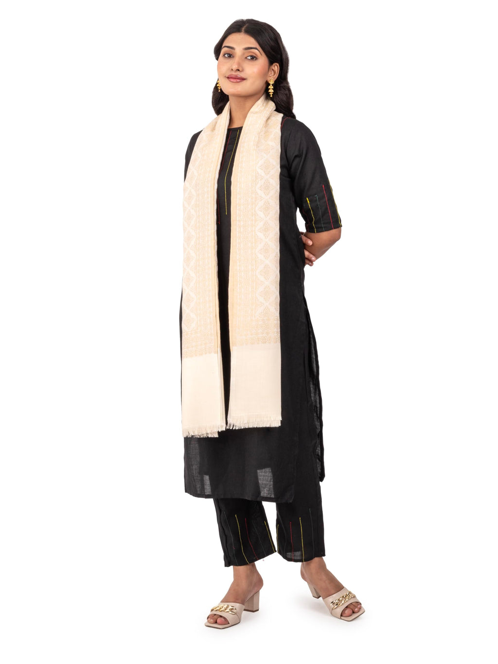 Naureen Women Pashmina Blend Zari Shawl, Warm and Soft, 40x80 inch