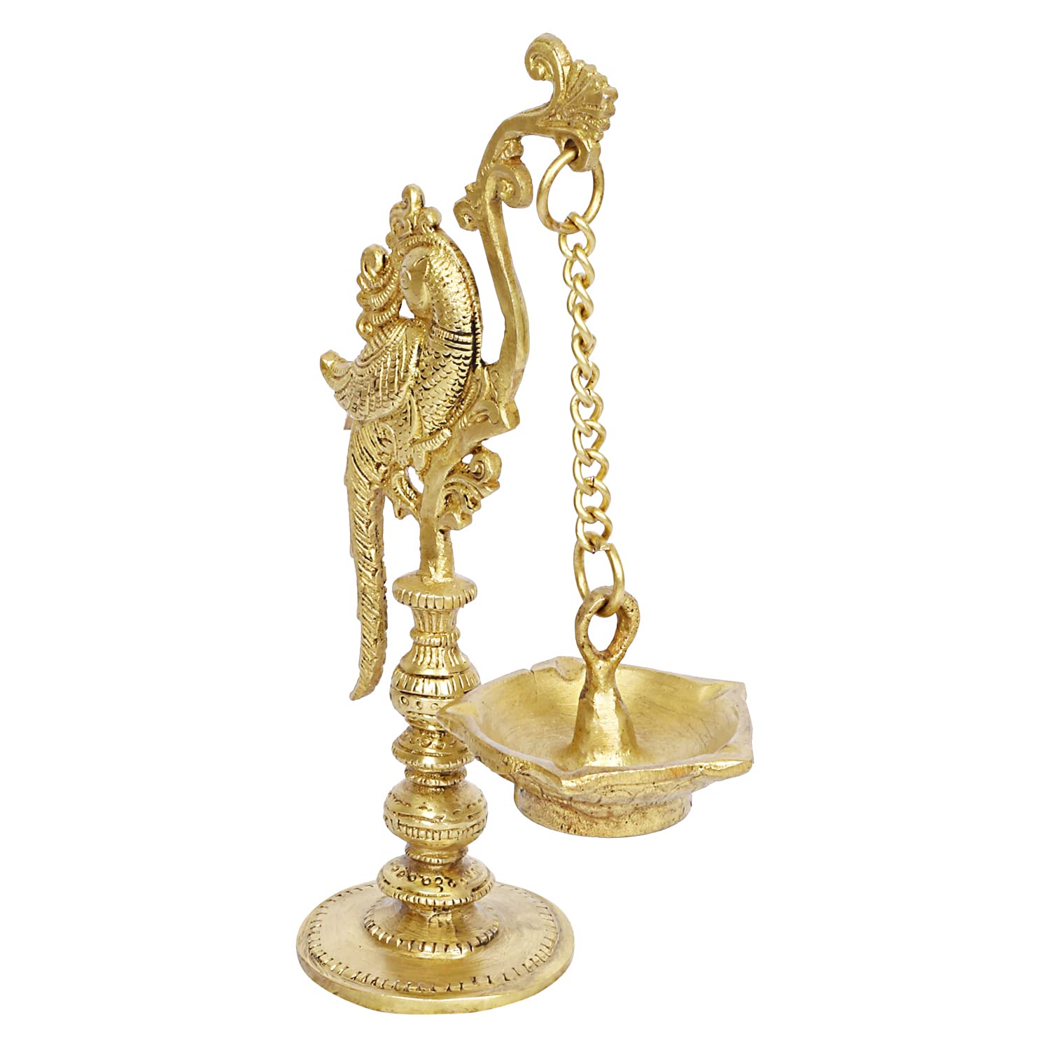 Artvarko Brass Parrot Design Hanging Diya Oil Wick Lamp Deepak for Diwali Pooja/Puja, Home Decoration and Gifts Showpiece 8.5 Inch