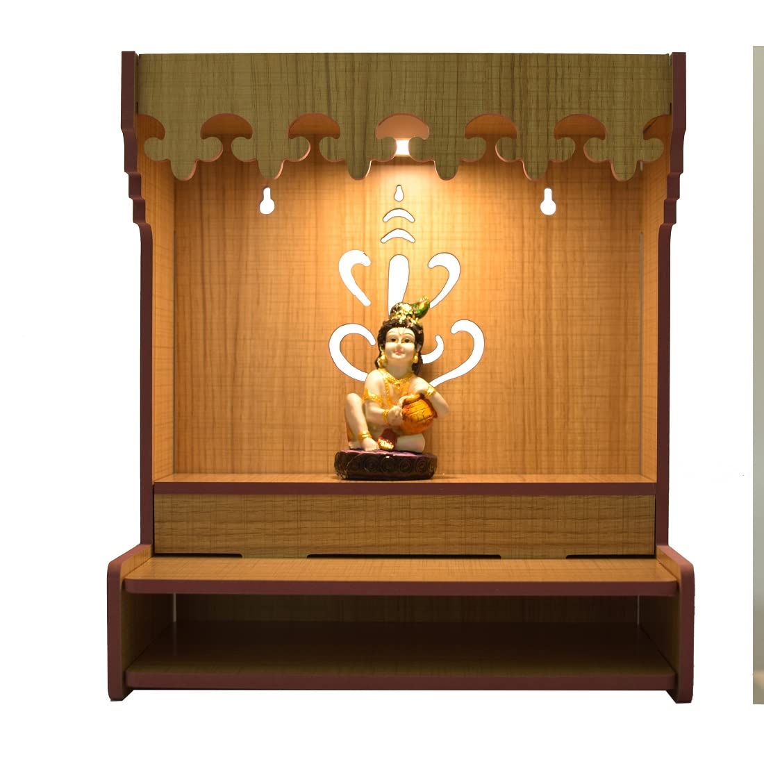 CrazyInk Handmade Beautiful Wooden Temple/Home Temple/Puja Mandir/Wall Hanging and Table Top Home Mandir Temple/Home Decor Beautiful Wooden Temple with Storage Box (RED) (Cream)