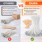 Asian Hobby Crafts Candle Making Set with 50 Wicks 5 Inch, 40 Wick Stickers & 10 Wooden Wick Holders – DIY Candle Making Kit for Beginners, Candle Making Materials, Craft Kit for Homemade Candles
