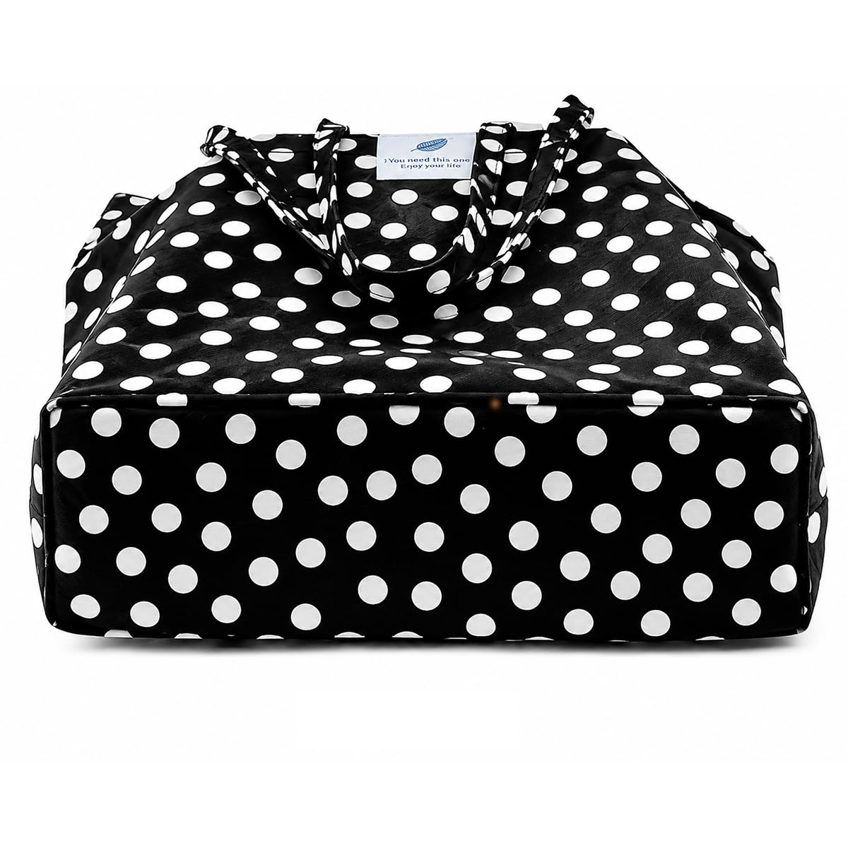 Lyrovo Women Corduroy Shoulder Tote Bag for Work Beach Travel and Shopping Grocery (White Polka)