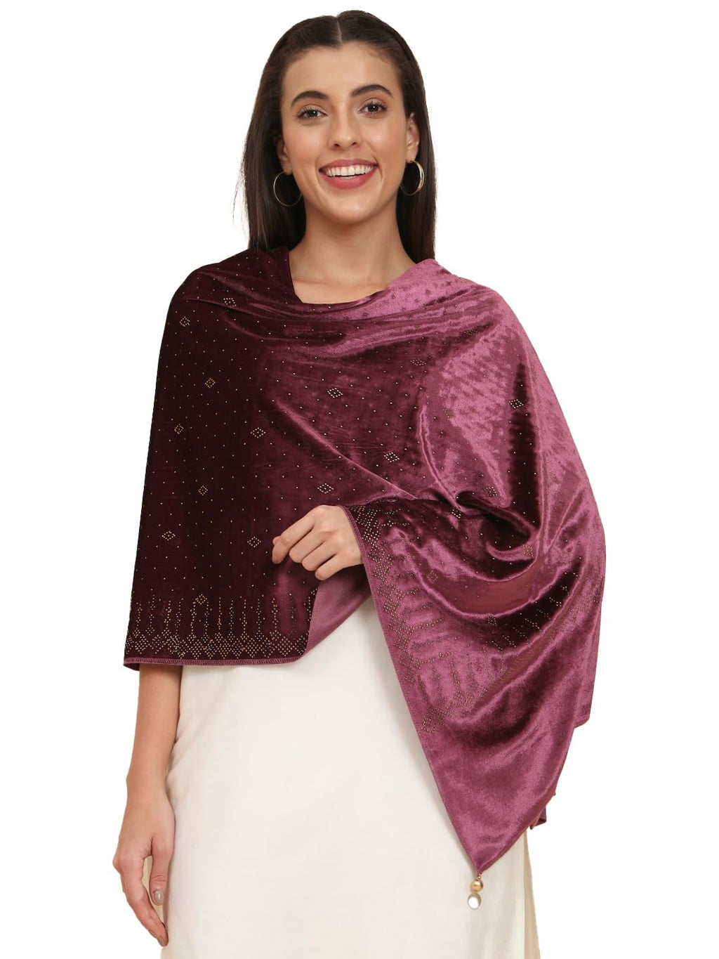 Pashmoda Women Makhamli Velvet Crystal Embellished Stole (Size 72X203 cms)