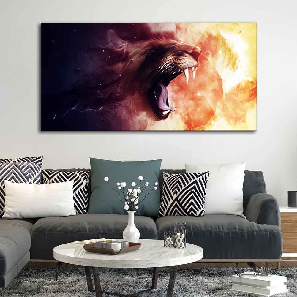 VIBECRAFTS Canvas Paintings for Living Room Drawing Room Roaring Lion Premium Wall Painting Fitted With Wooden Frame for Home | Office | Gift (PTVCH_2335)