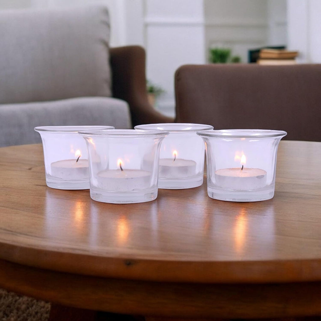 Tealight Glass Candle Holder|Clear Glass Tealight Candle Holder Perfect for Home Decor, Birthday, Wedding, Parties, Gifting|4.5 cm Diameter(Pack of 4, 4.5 cm Long Each)