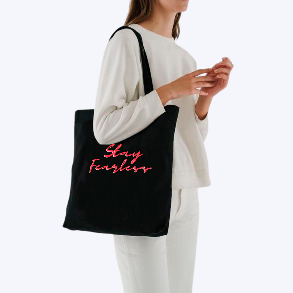 Peach Blossom Reusable Zipper With Pouch Tote Bags, 100% Cotton Shopping/Grocery Bag, Multi-Purpose Bag 5kgs Capacity, 2 Pack (Cbag_BlkStayFear_BlkLineFlow)