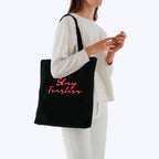 Peach Blossom Reusable Zipper With Pouch Tote Bags, 100% Cotton Shopping/Grocery Bag, Multi-Purpose Bag 5kgs Capacity, 2 Pack (Cbag_BlkStayFear_BlkLineFlow)