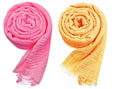 ICW Women's UV Protection Light Weight Wrinkle Ironless Crinkle Cotton Hemp Summer Scarf Stoles Shawl head scarves for girls (Pack of 2) (Pink-Yellow)