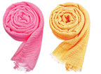 ICW Women's UV Protection Light Weight Wrinkle Ironless Crinkle Cotton Hemp Summer Scarf Stoles Shawl head scarves for girls (Pack of 2) (Pink-Yellow)