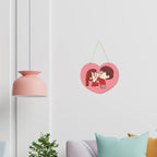 Artvibes Cute Cartoon Couple Heart Shaped Wooden Wall Hanger for Home Decor | Living Room | Office | Wall Art Painting For Hall | Graphic Artwork | Wall Art Print | Unique Gift Items (WH_5502NN)
