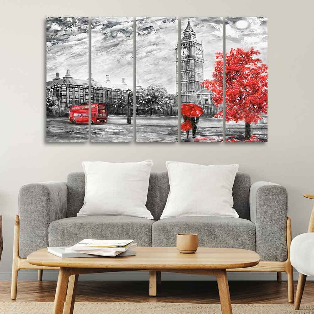 VIBECRAFTS Beautiful View of London Wall Painting Set of Five Pieces For Home|Office|Living Room|Gift (PTVC5Pcs4_8632)