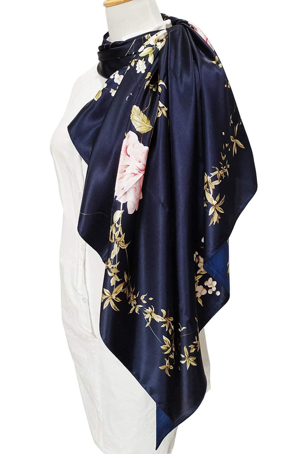 PALAY Satin Square Scarf For Women Hair Wrap 35 x 35 Navy Blue
