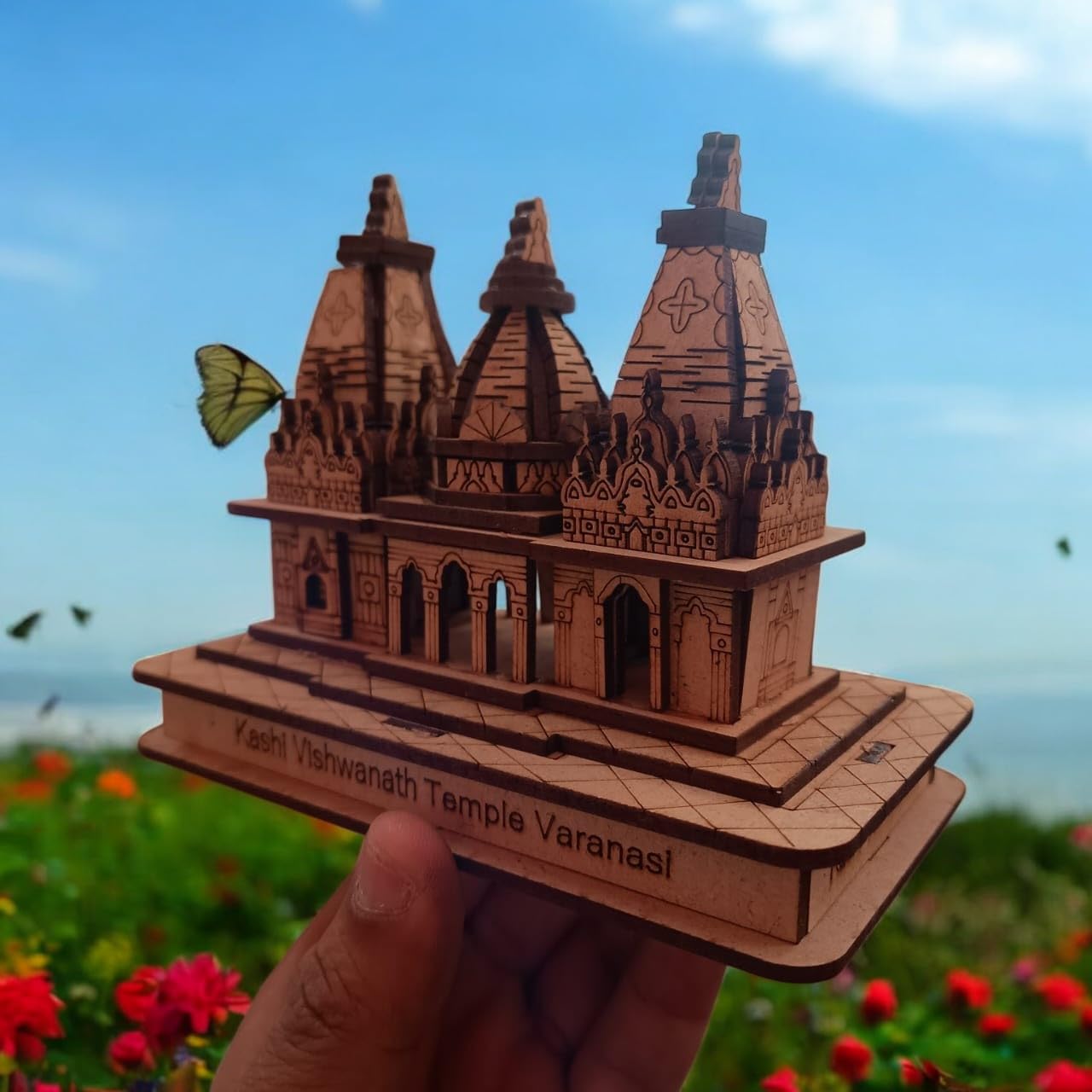 SriMaa Ventures Kashi Vishwanath Temple Wooden Model for Mandir, Gifting, Spirituality (13.5 x 7.5 x 11 cm).