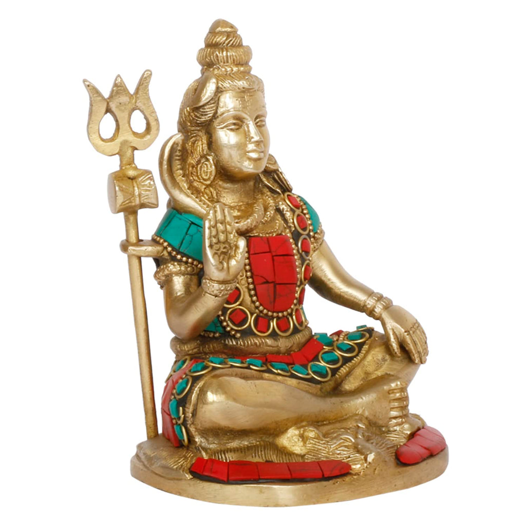 ARTVARKO Shiva Brass with Inlay Idol Statue God Shiv Shankar Murti Showpiece for Pooja Lord Blessing Shanker Deity Figurine Home Office Temple Art Décor 6 Inch.